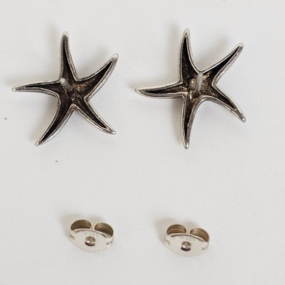 Vtg Starfish 925 Sterling Silver Sea Life Stud Post Earrings Nautical Beach 1.8g - Picture 3 of 9
